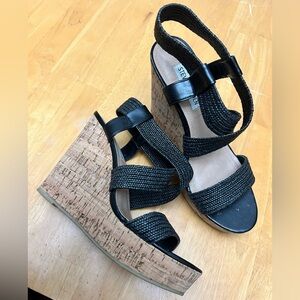 Steve Madden Elika 5” Heel Black Wedge Cork Sandals - Size 8